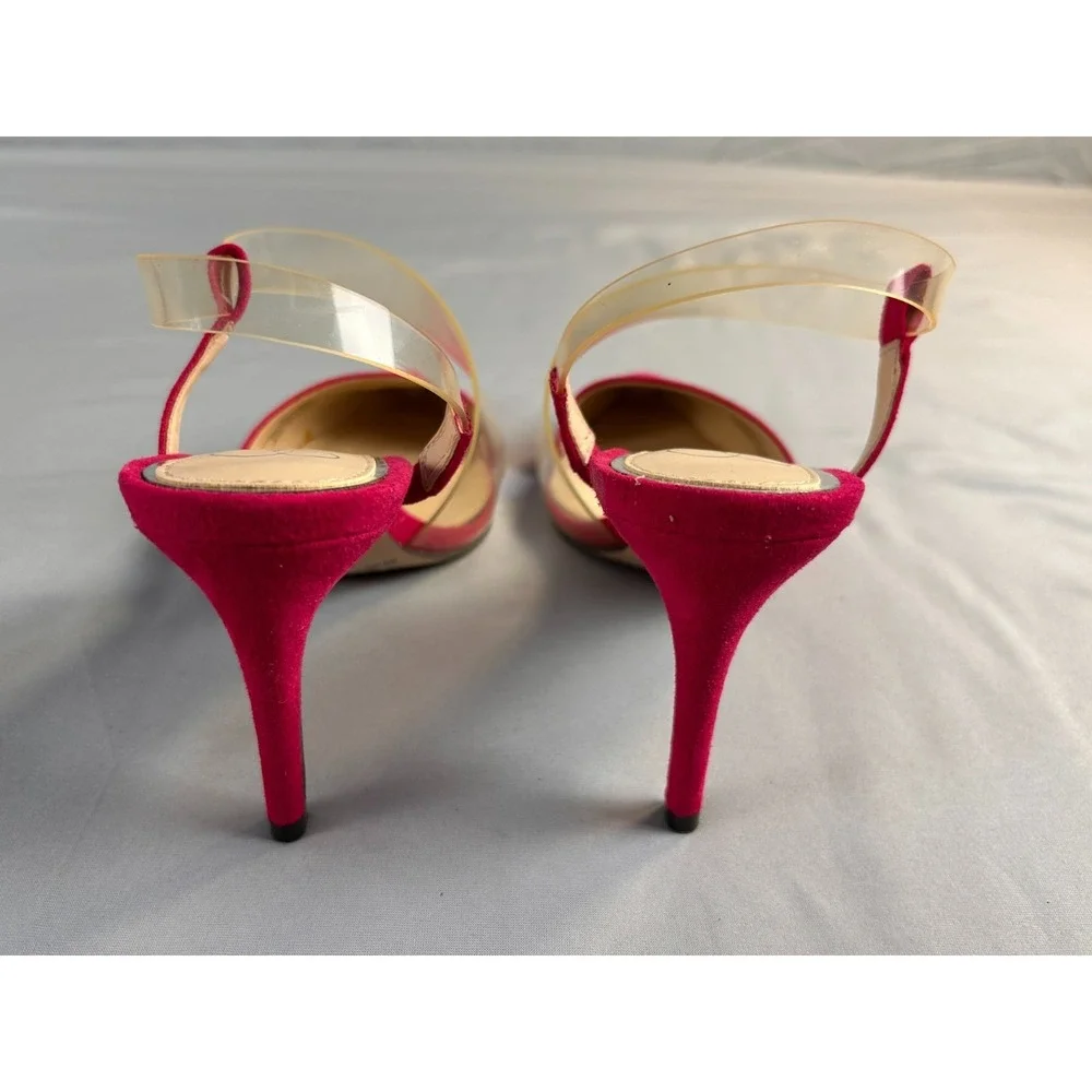 Jessica Simpson Women Heels Pumps Red Suede Pointed Toe Stiletto Clear Strap SZ6